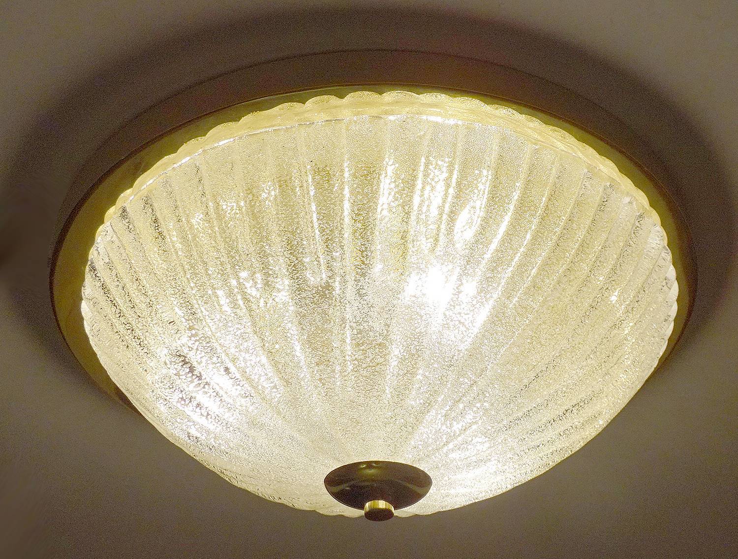Large vintage ceiling lamp, glass and brass 60s