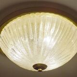 Large vintage ceiling lamp, glass and brass 60s