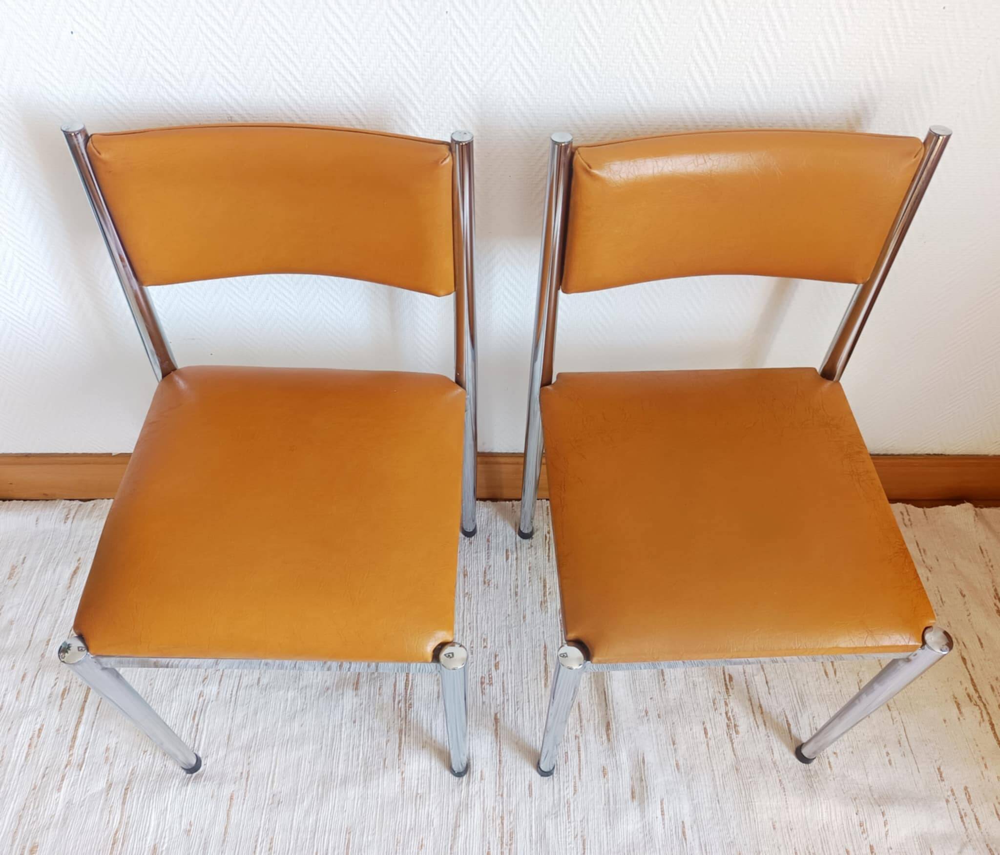 Pair of vintage leatherette and chrome chairs from the 1970s