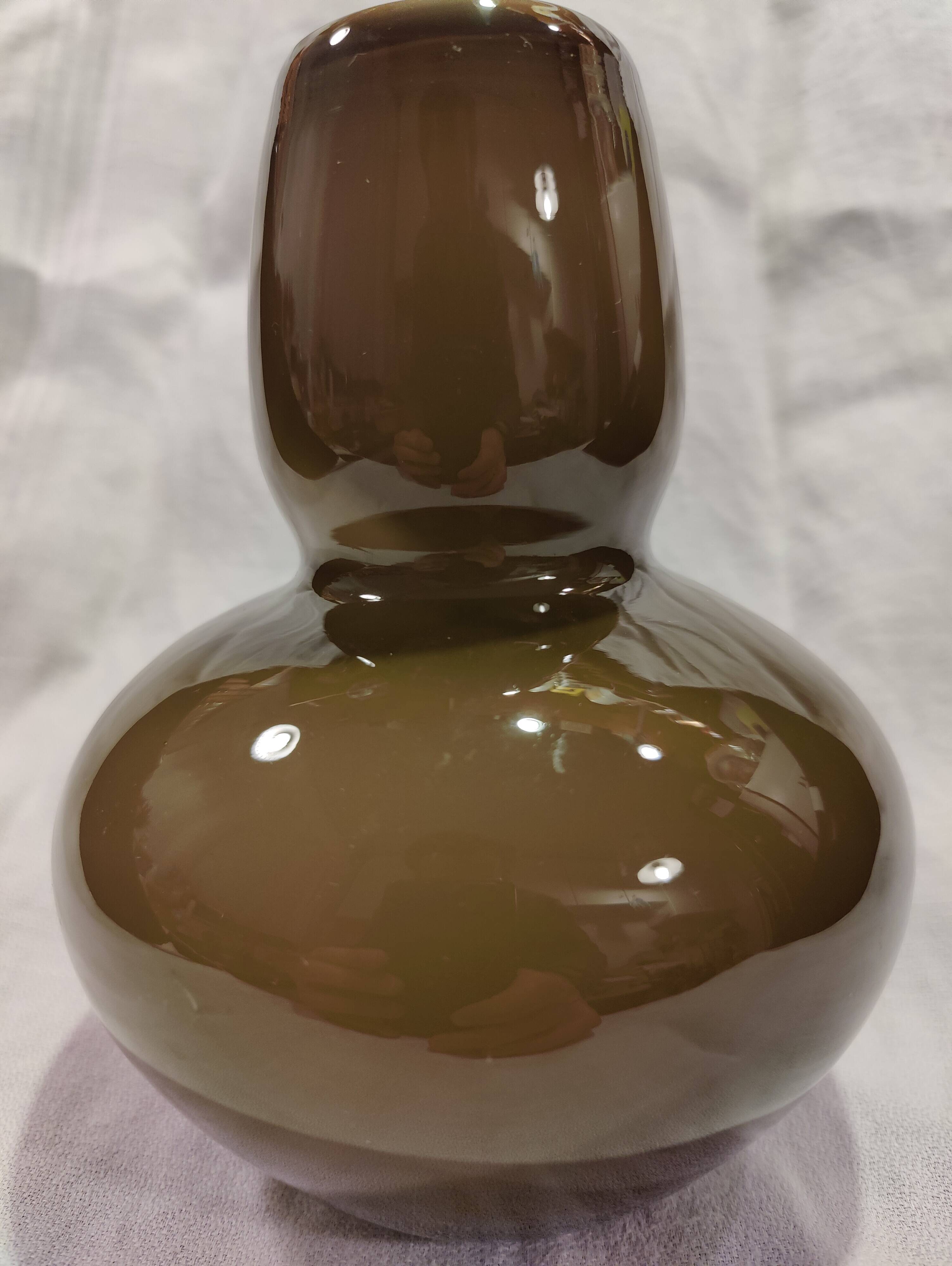 Vintage glossy brown two-layer blown glass vase, Scandinavian taste