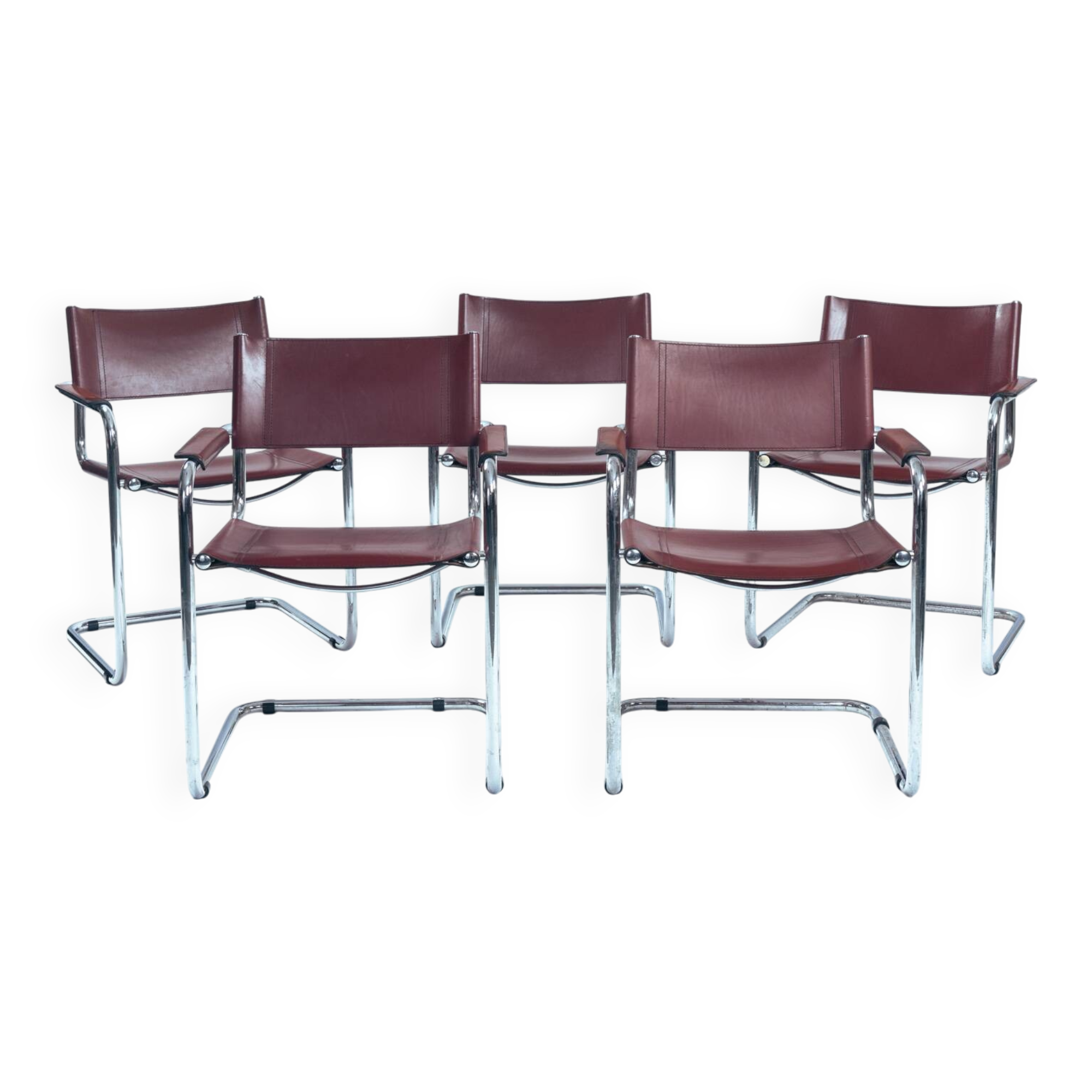 Chaises Bauhaus S34 Mart Stam Marcel en cuir bordeaux, Fasem, années 1980