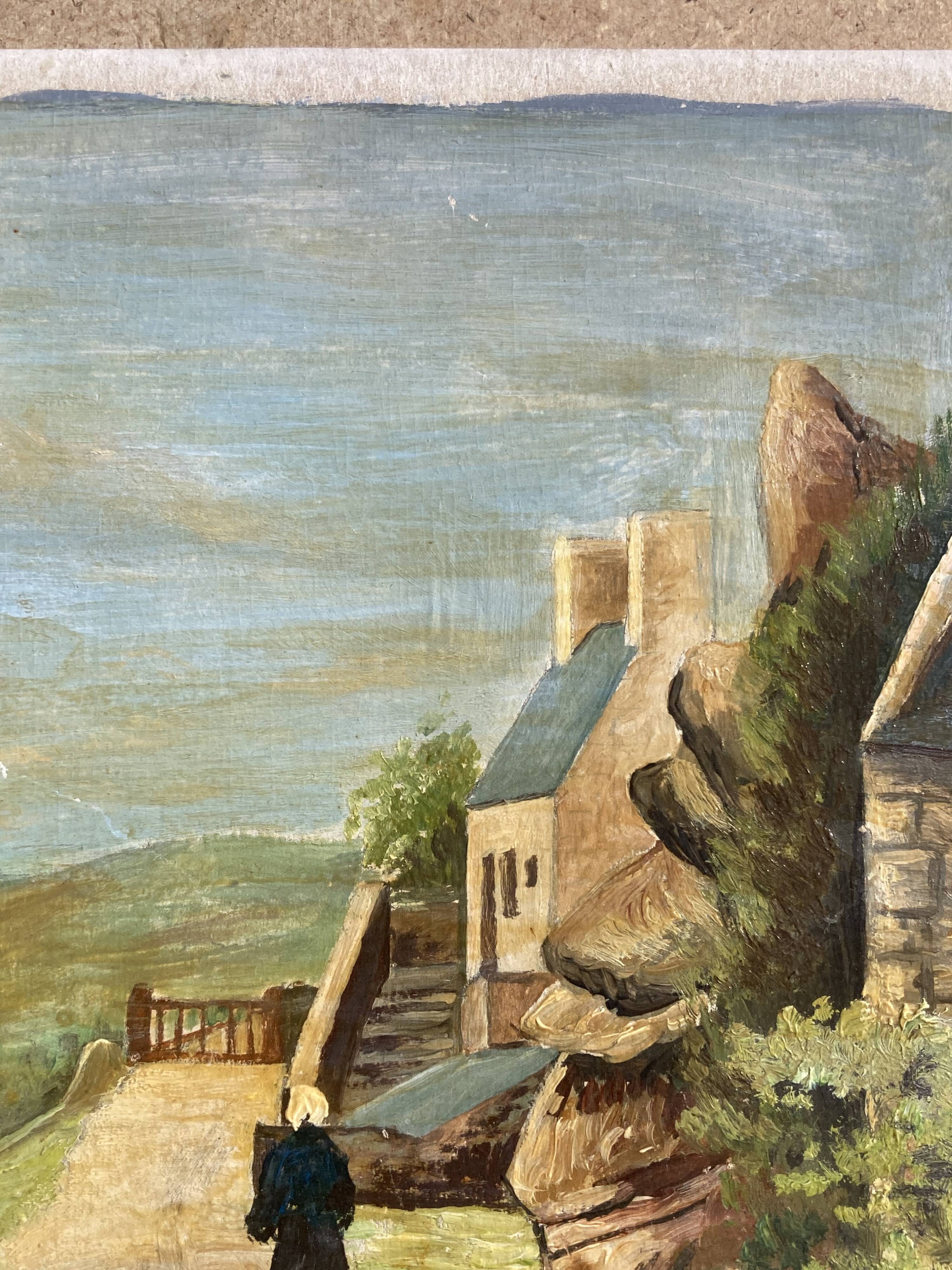 Pointe de Primel in Trégastel, oil painting on old cardboard