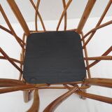 Square work basket on light varnished wicker legs, with handle
