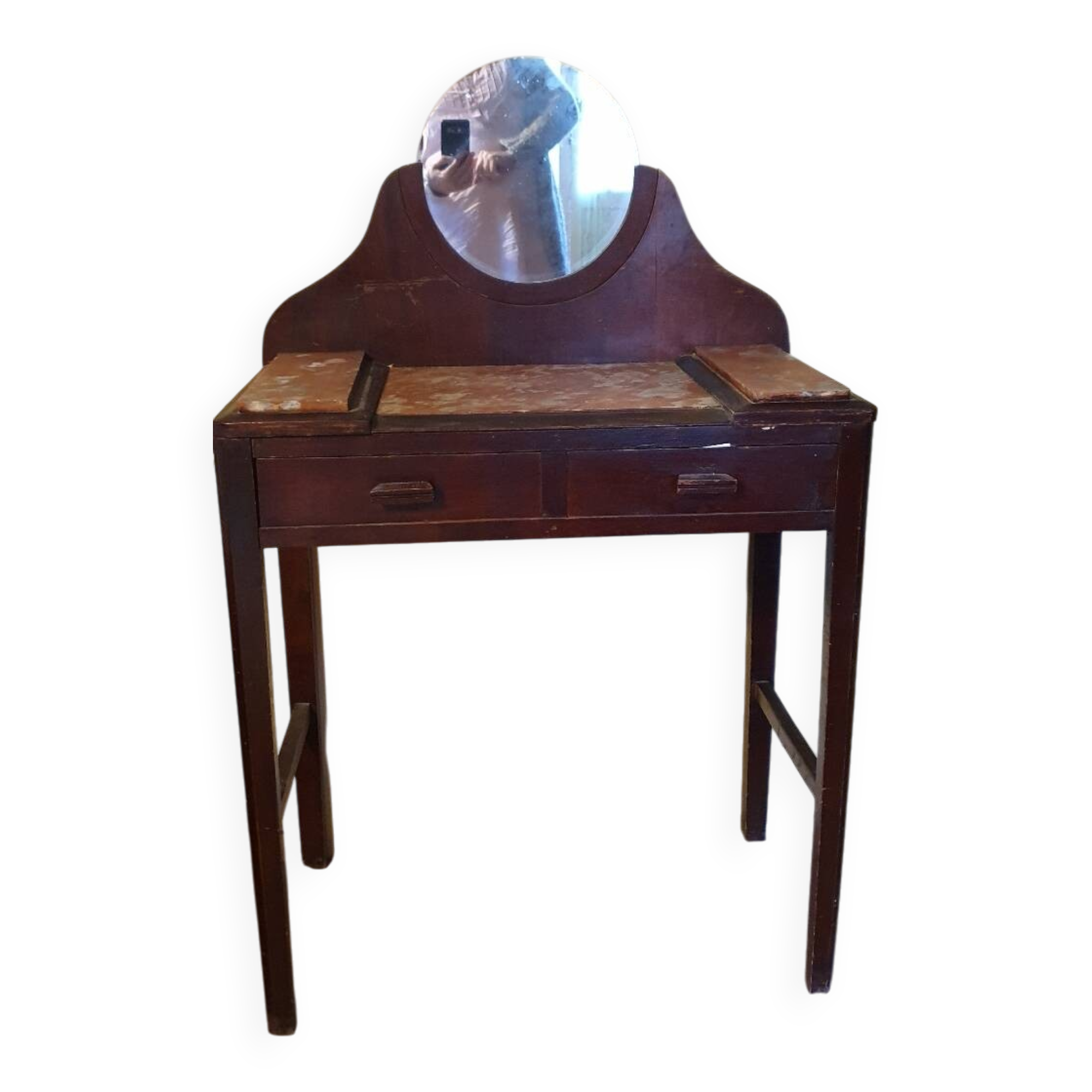 Wood and red marble dresser