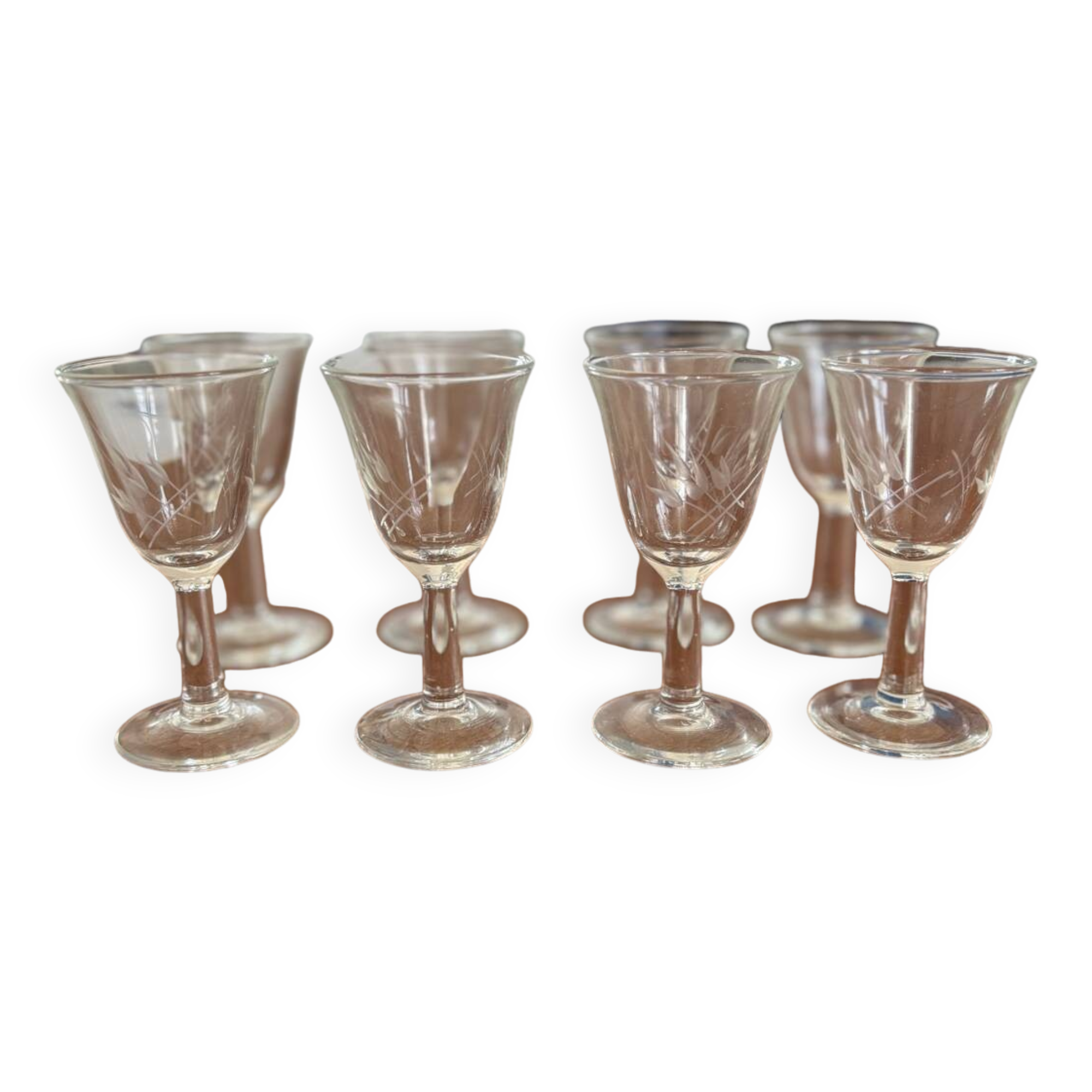 cracked crystal liqueur glass with wheat ear pattern - vintage liqueur glass - crystal tableware - set of 8