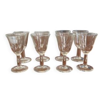 cracked crystal liqueur glass with wheat ear pattern - vintage liqueur glass - crystal tableware - set of 8
