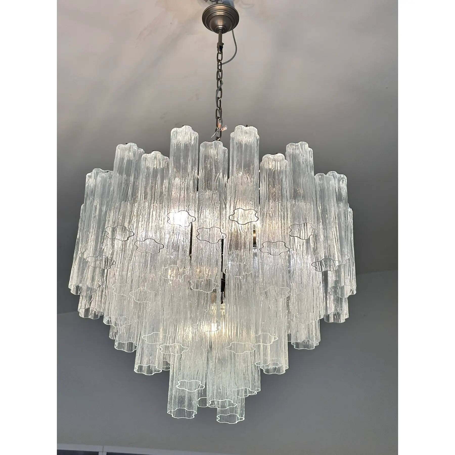 Contemporary Transparent “Tronchi” Murano Glass Burnished Chandelier in Venini