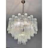 Contemporary Transparent “Tronchi” Murano Glass Burnished Chandelier in Venini
