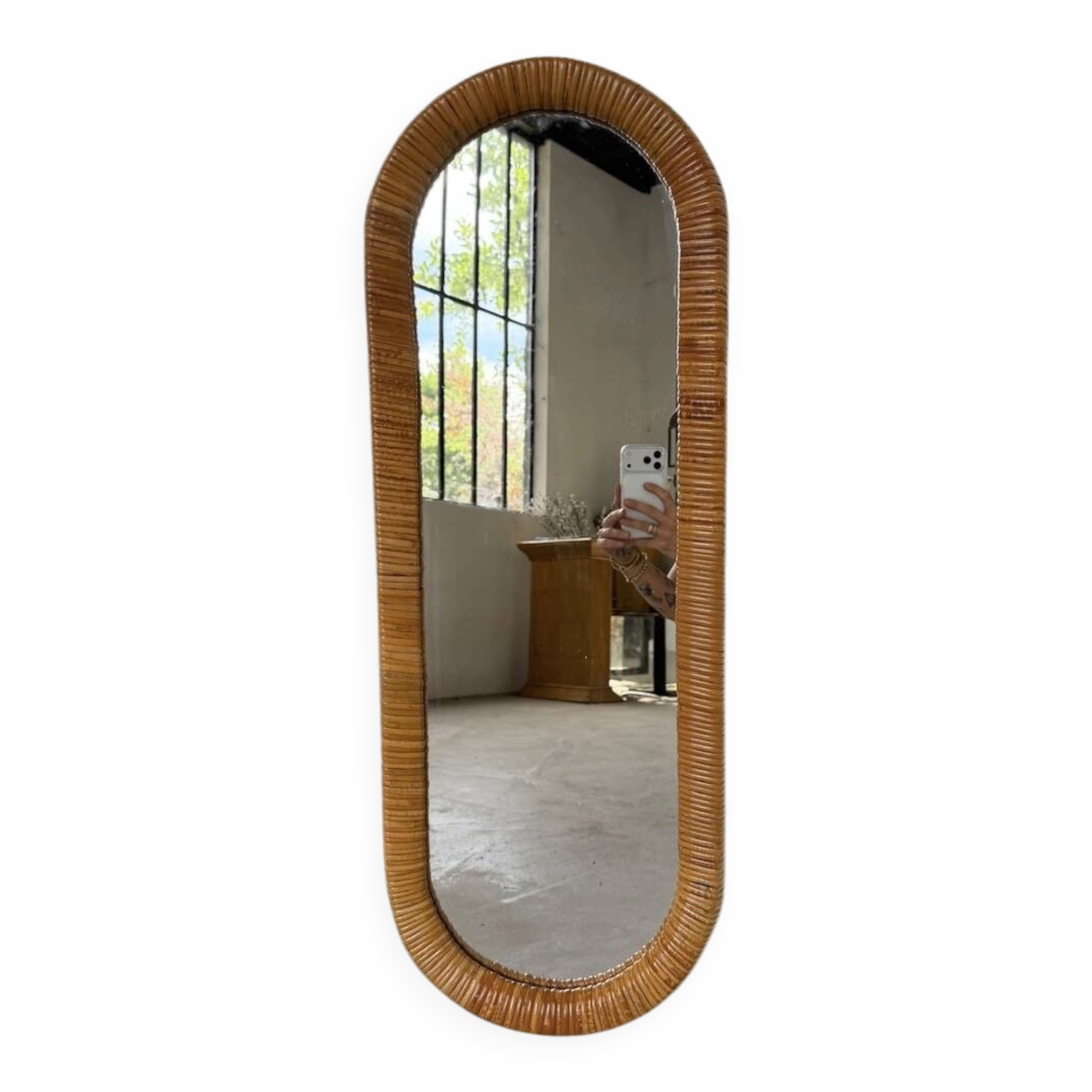 Miroir osier tressé Italie années 60 ovale