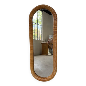 Miroir osier tressé Italie années 60 ovale
