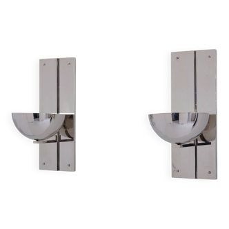 Pair of modernist wall lights by Claude Parent, nickel-plated steel, 1992.