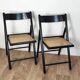 Pair of wooden and rattan folding chairs