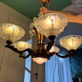 Ezan Art Deco chandelier in copper and molded glass