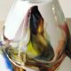 Vase flammé/volutes en opaline blanche/Verre d Art polychromes. Style Murano. Haut 23,5 cm