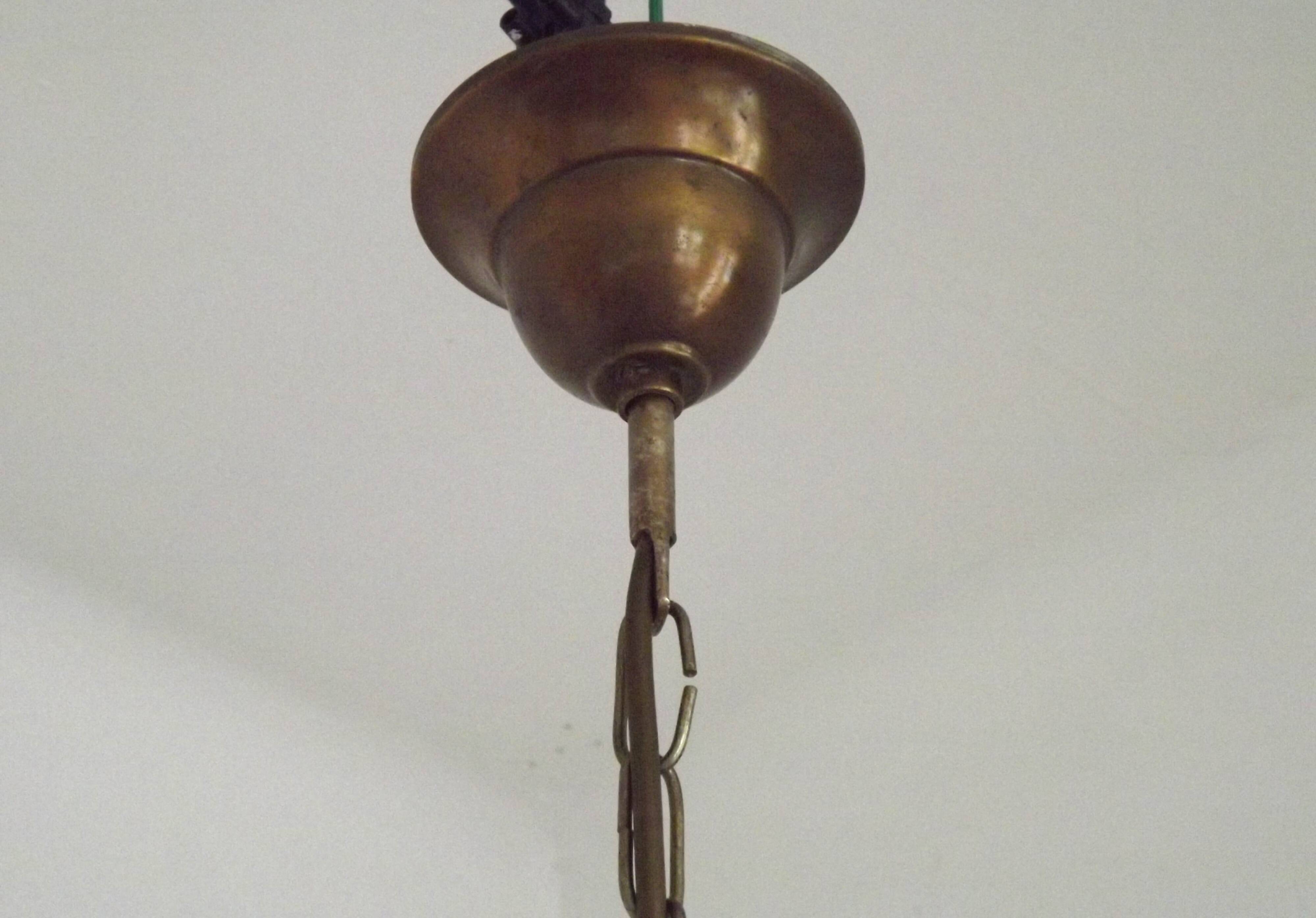 French Vintage Molded Glass & Brass Pendant Light 1970s Globe Hanging Lamp