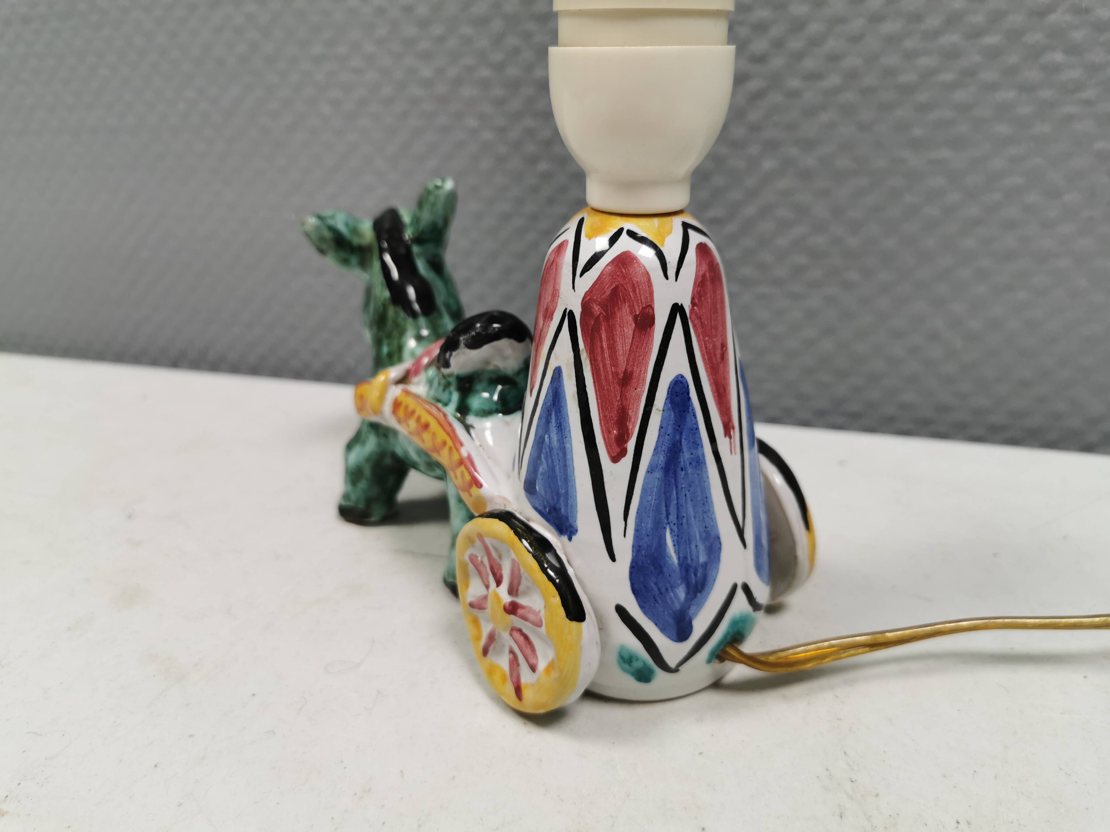 Unique "donkey" table lamp in ceramic with a harlequin pattern, Italy 1970s