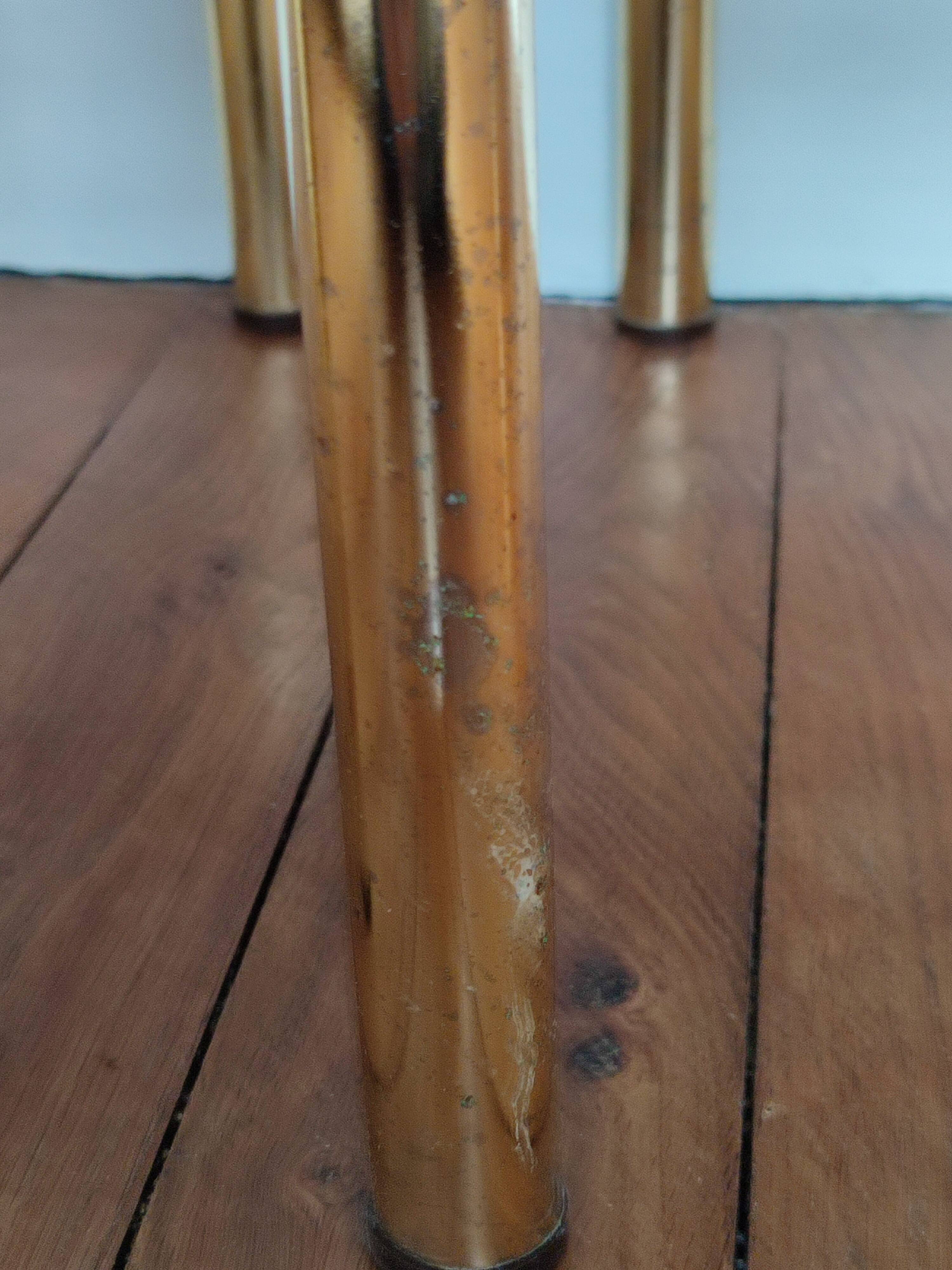 Pair of bedside tables, end of sofas in brass and vintage smoked glass
