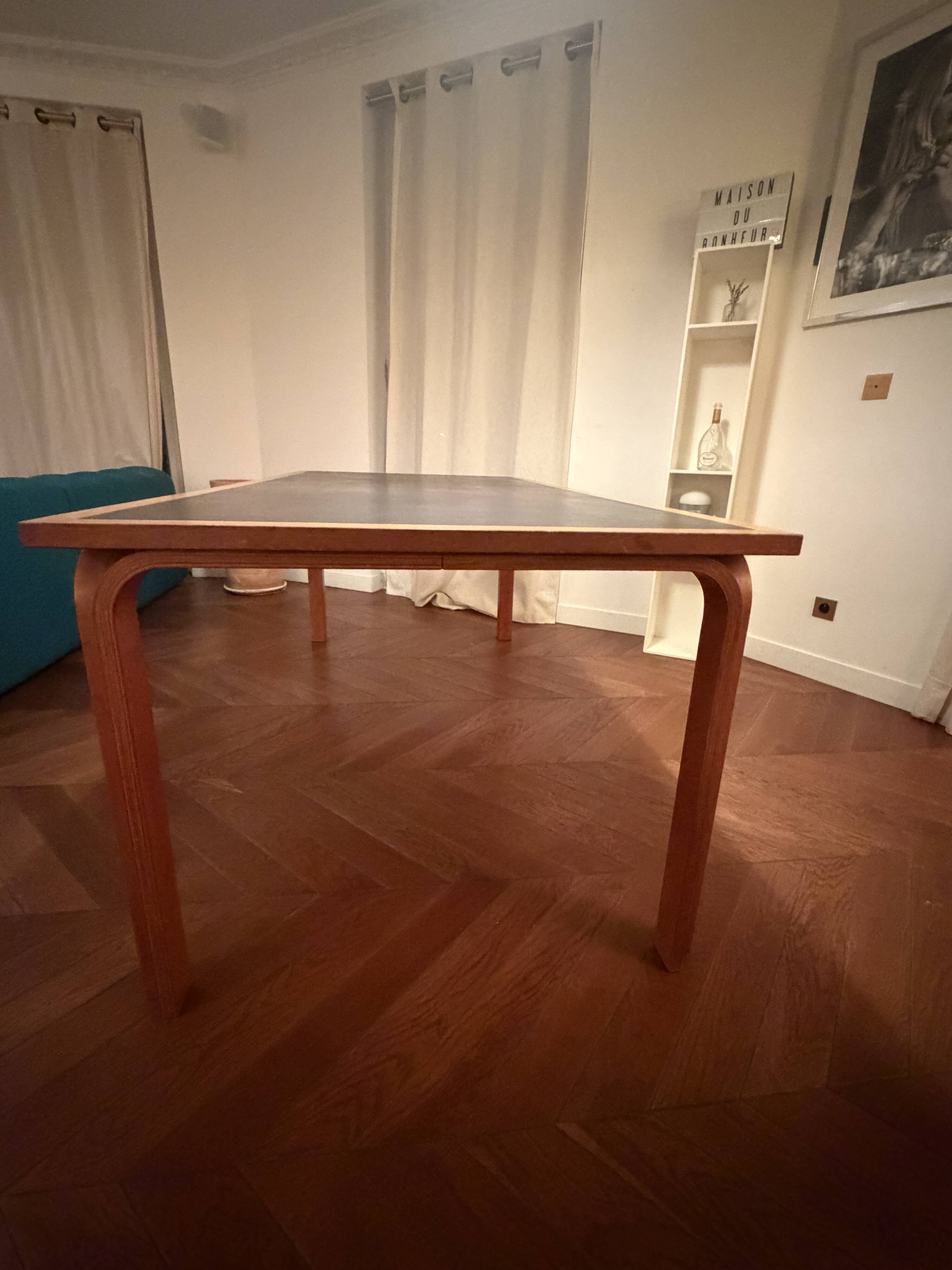 Large vintage Scandinavian table / Curved wood black top / Modernist
