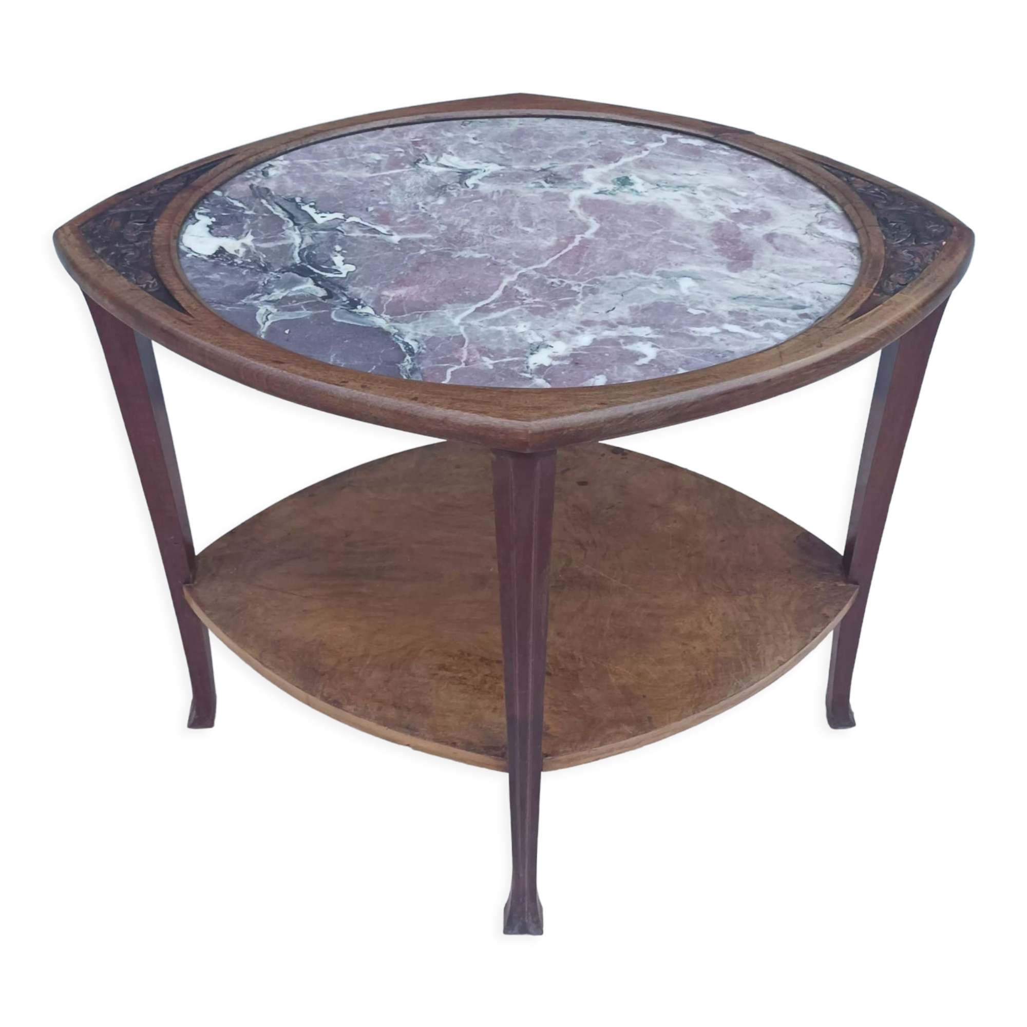 Table guéridon Art Nouveau en acajou et dessus en marbre