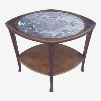 Table guéridon Art Nouveau en acajou et dessus en marbre