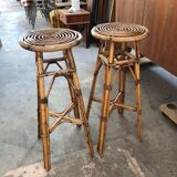 Set of 2 vintage rattan stools