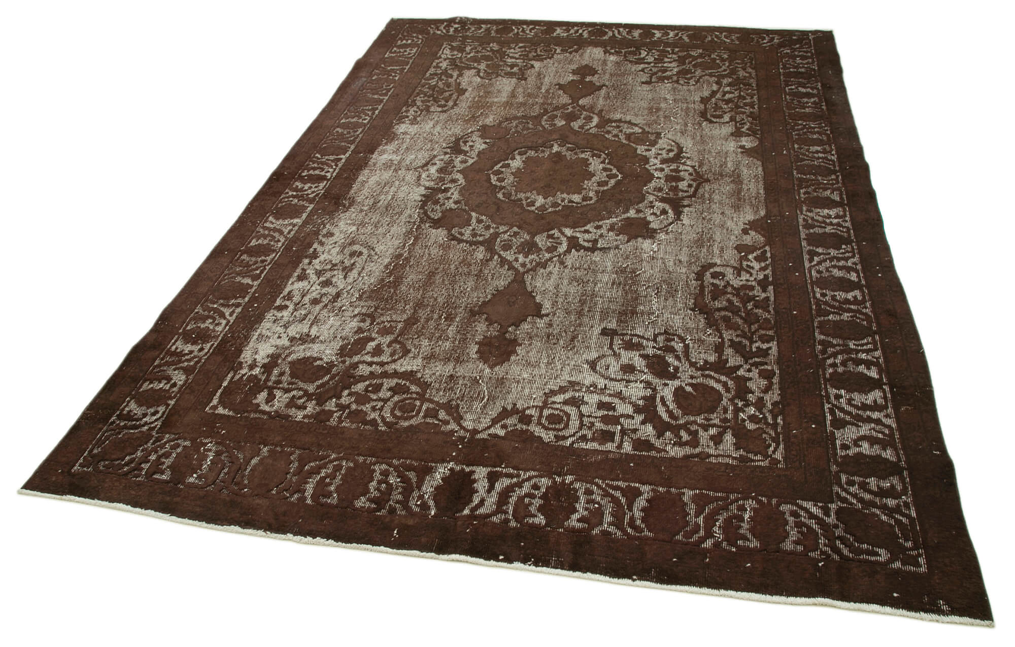 Hand-knotted bohemian turkish 1980s 212 cm x 327 cm brown rug