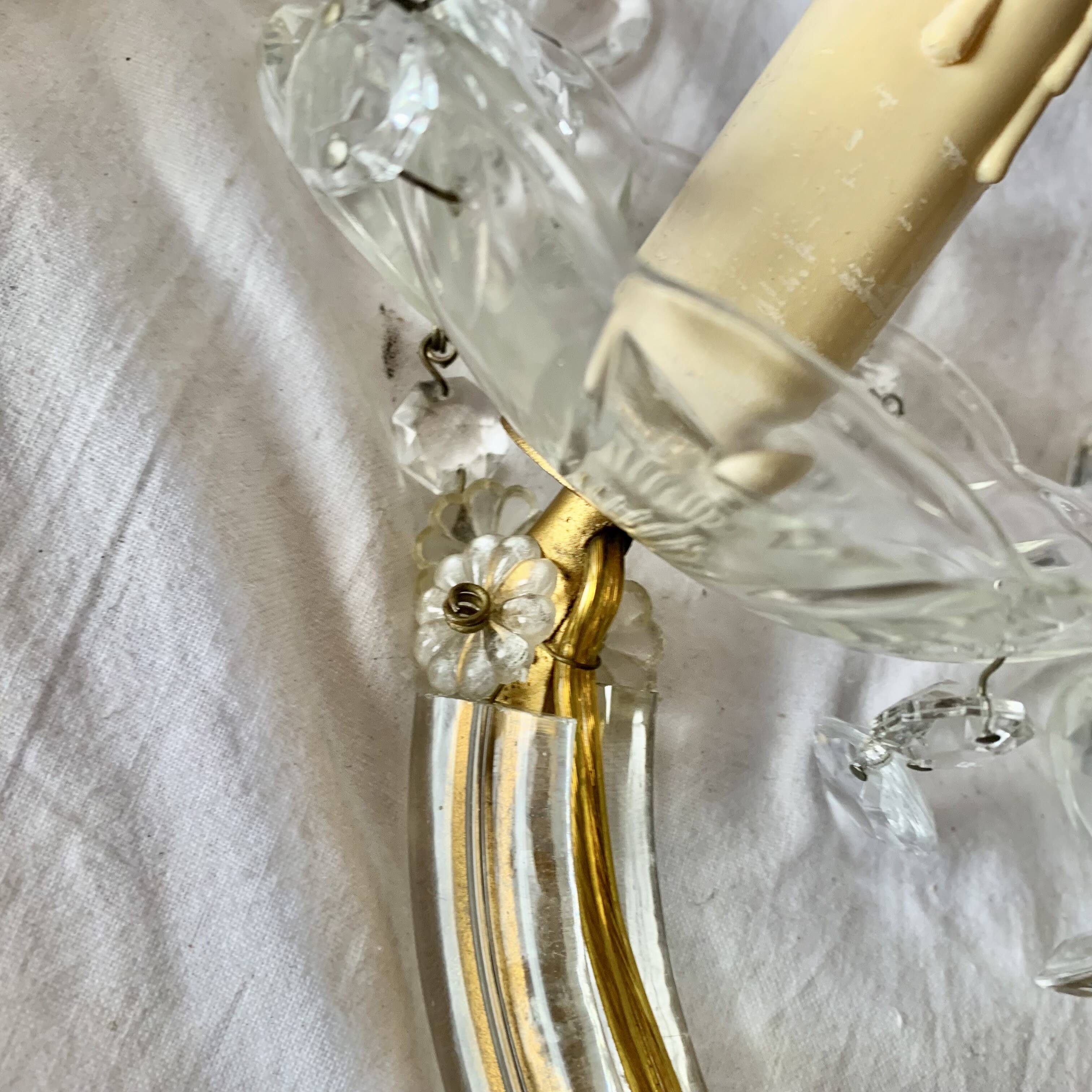 "Pair of vintage glass and brass wall sconces with tassels