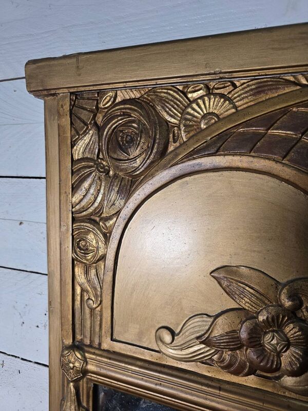Miroir Art Déco doré années 1930 , miroir biseauté ,131cm de H