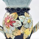 Sumptuous vase Vallauris 50s TBE polychrome twisted handles gilded gold fine gold