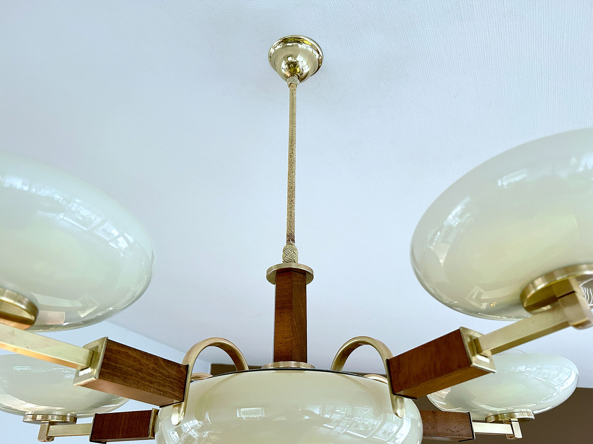 Art deco chandelier, glass, wood and glass, 30s