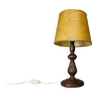 Rustic carved wood table lamp