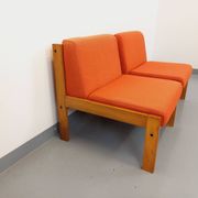 Set of 2 vintage Baumann armchairs in orange fabric and wood from the 80s