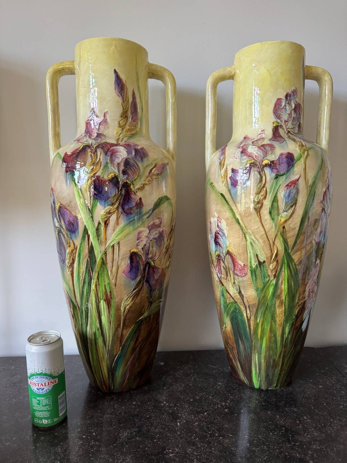 Pair of majestic Art Nouveau Vallauris vases by P. Perret