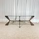 Vintage Italian coffee table in glass, chrome and brass metal, Hollywood Regency style, 1970s.