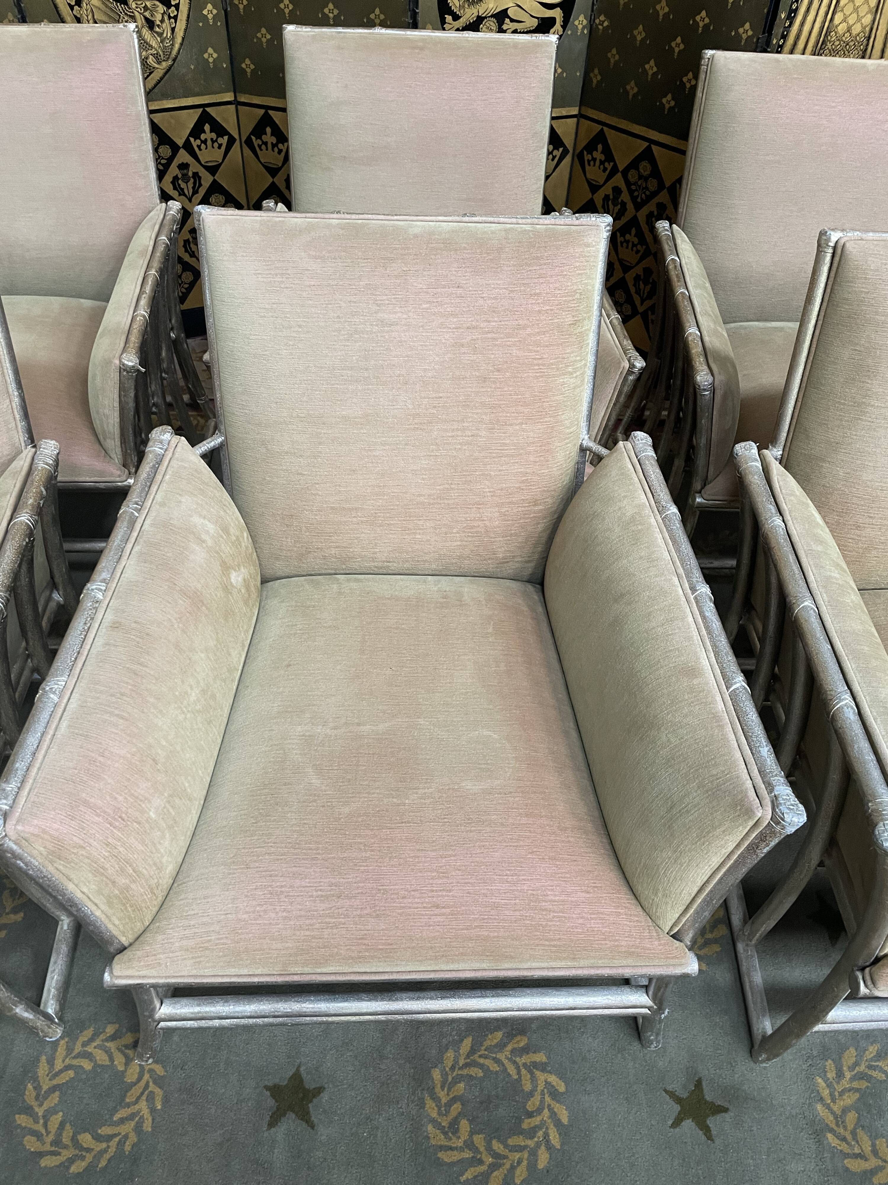 Suite of 6 shepherdess armchairs bamboo and beige velvet