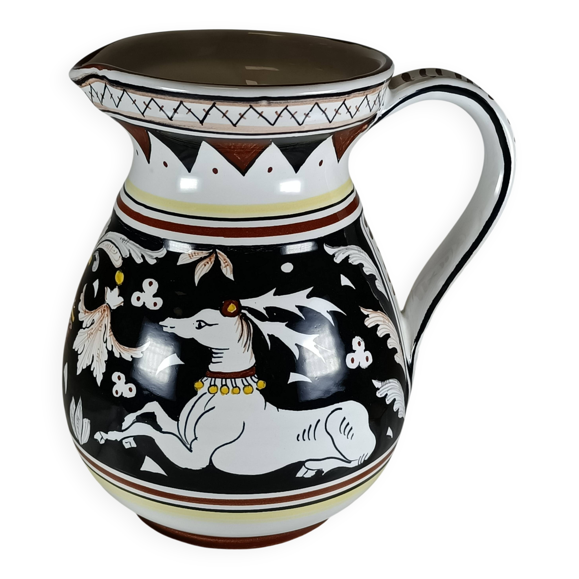 Archaic Italian pitcher from Siena in hand-painted ceramic – animal decoration