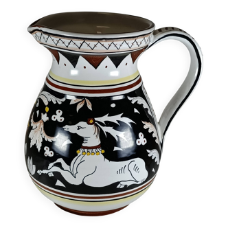 Archaic Italian pitcher from Siena in hand-painted ceramic – animal decoration