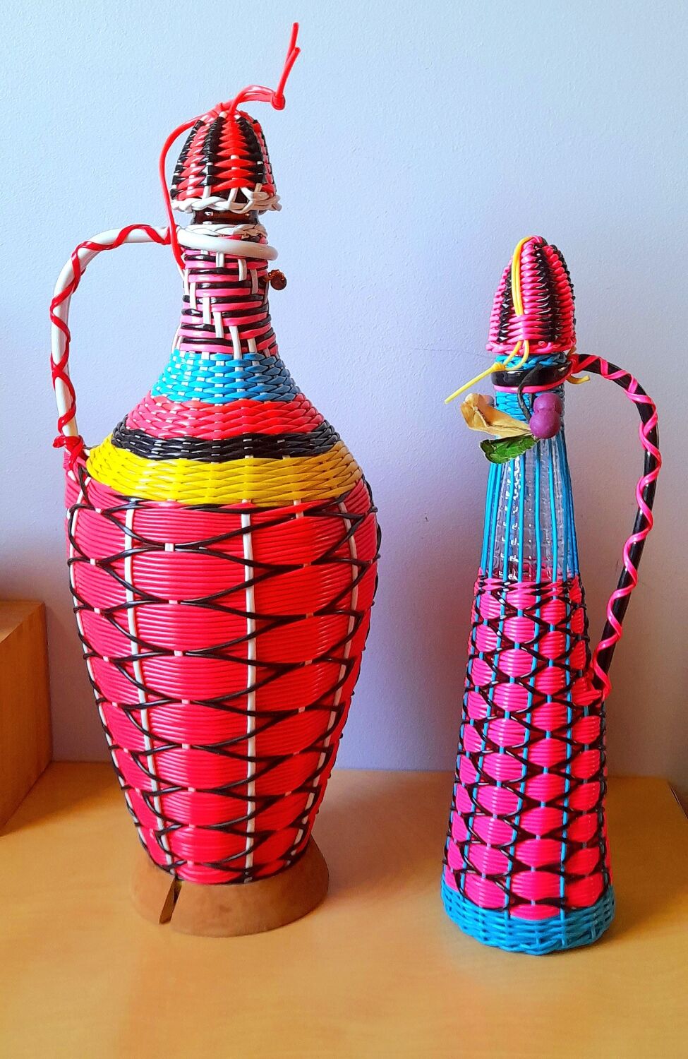 Scoubidous bottles from the 60s