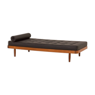 Danish modern teak daybed in black leather, 1960s