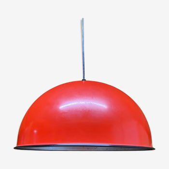 Red Retro Swedish Hanging Light | Enamel Designer Lamp Produced By HEMI In Sweden, 1960s