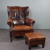 Sheep leather armchair + ottoman