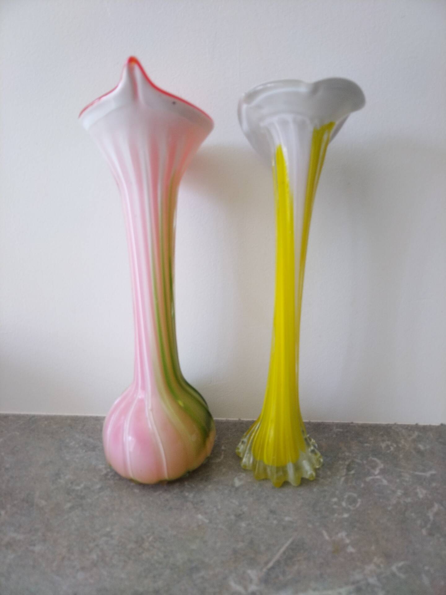 Duo of blown glass flower vases – Murano style (H30 cm)