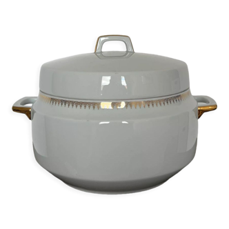 Large white tureen with gold edges art deco style