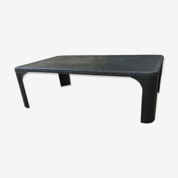 large industrial table in graphite black riveted metal