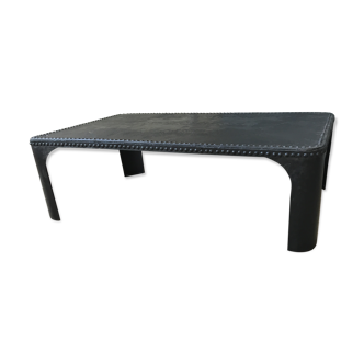 large industrial table in graphite black riveted metal