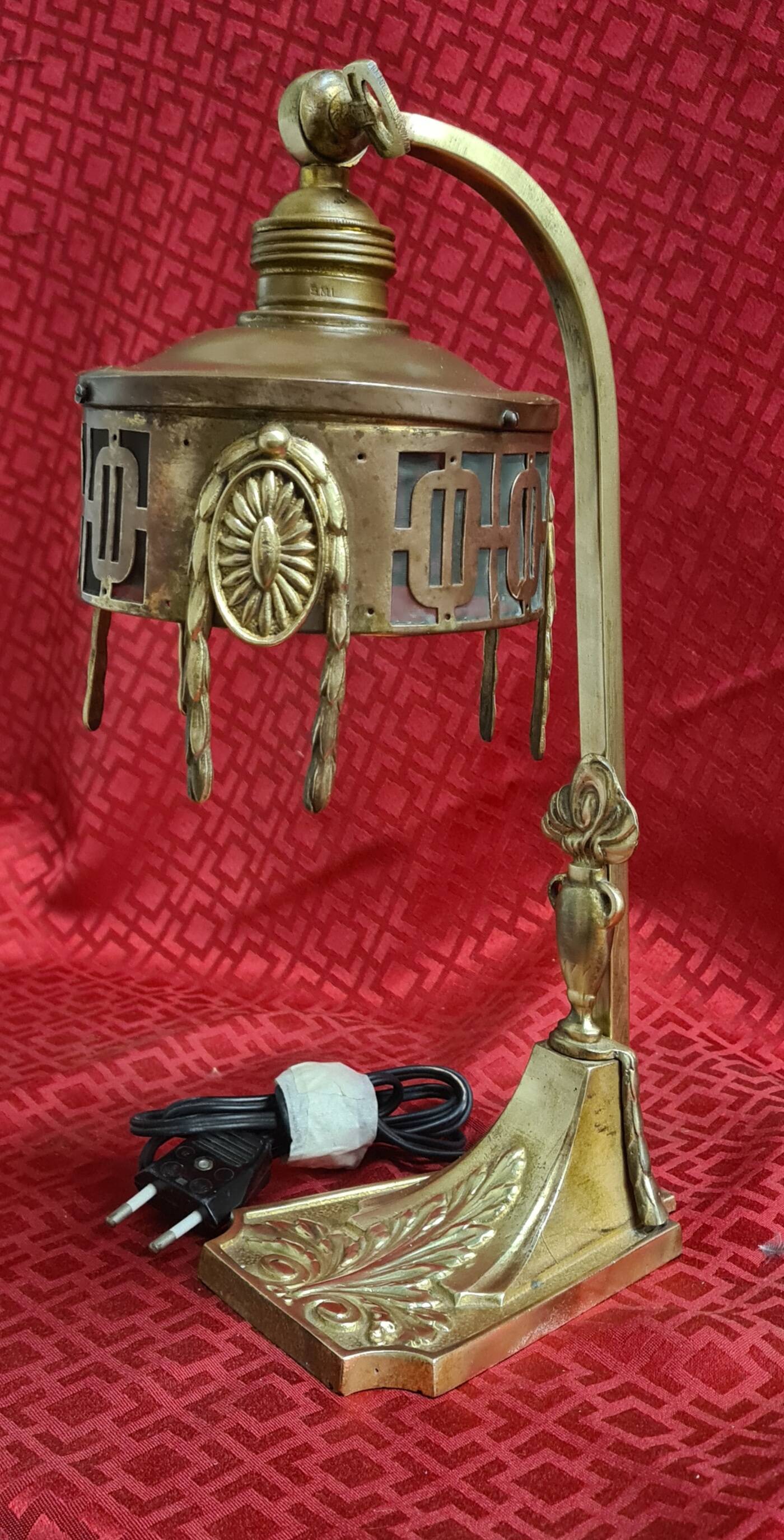 1900 bronze and brass art nouveau lamp, inspired by Napoleon 3, 35x18
