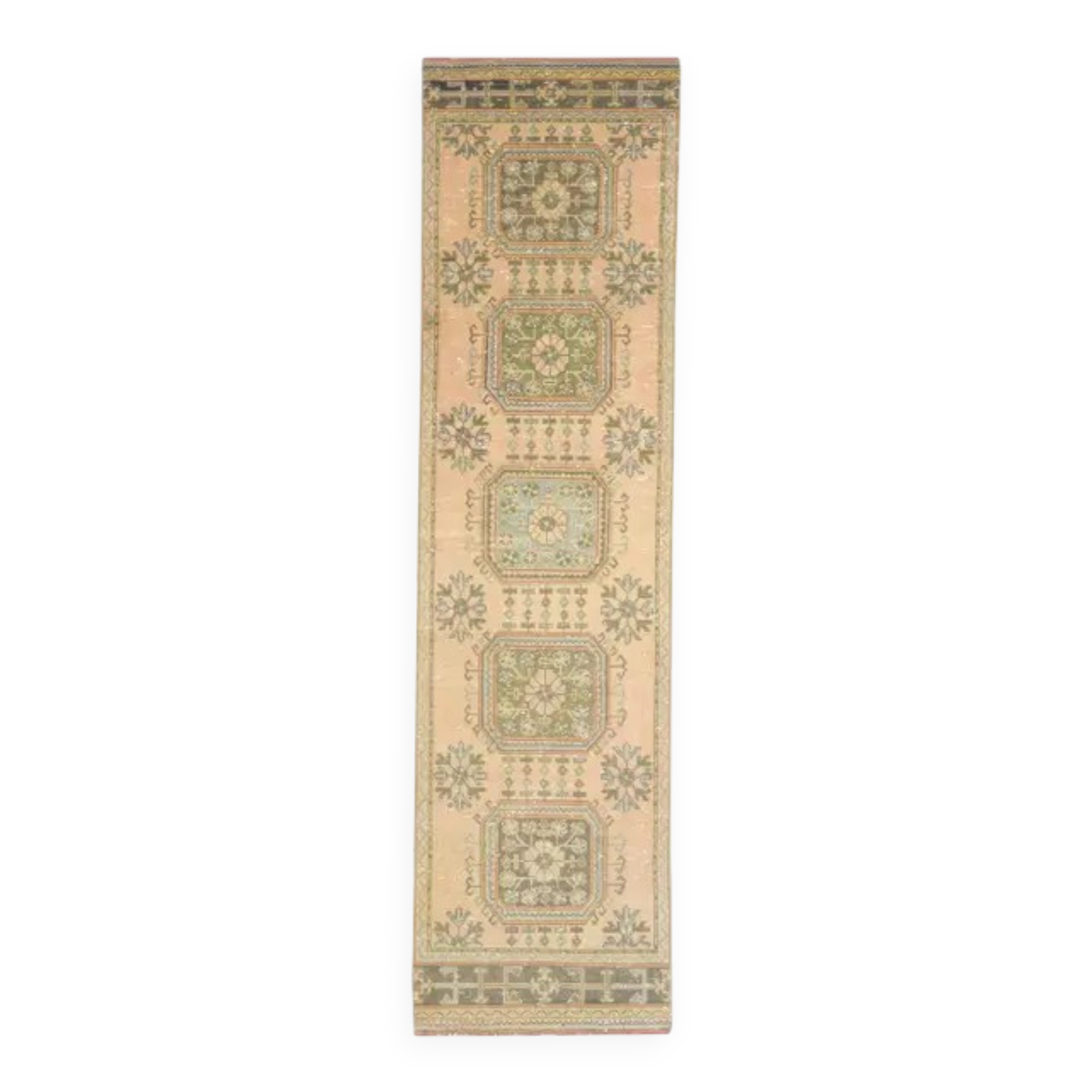 1970s Vintage Turkish Hand-Knotted Wool Cotton Orange Runner Rug 90x344
