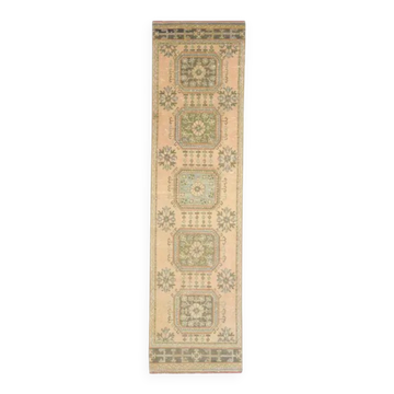 Tapis couloir vintage turc en laine et coton noué à la main des années 1970, 90x344.