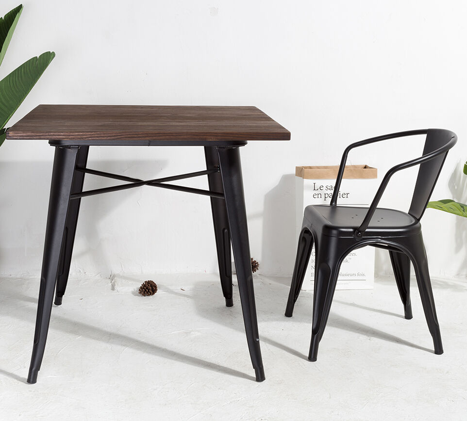 Black dining room armchair with metal armrest Industrial style