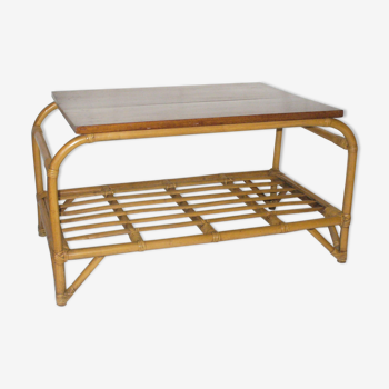 Table basse bambou rotin des années 50